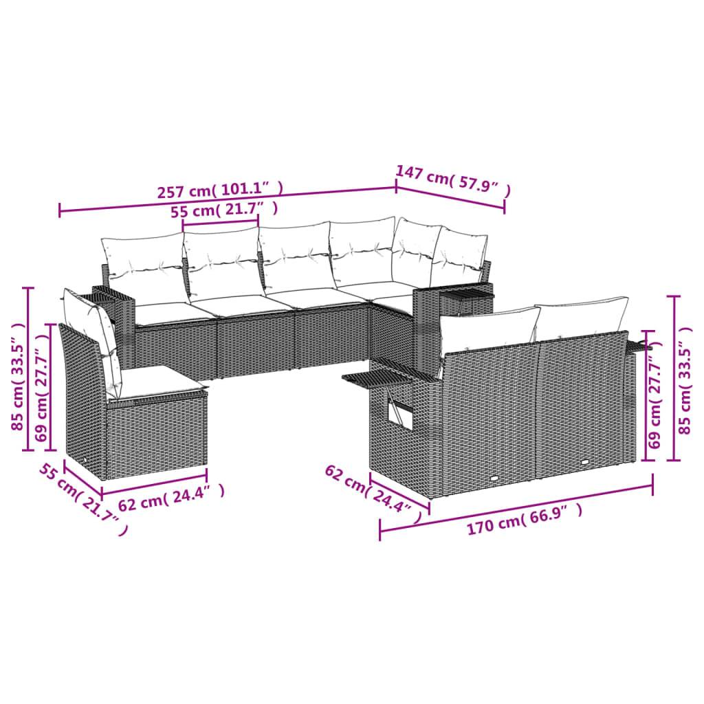 vidaXL 8-tlg. Garten-Sofagarnitur mit Kissen Hellgrau Poly Rattan