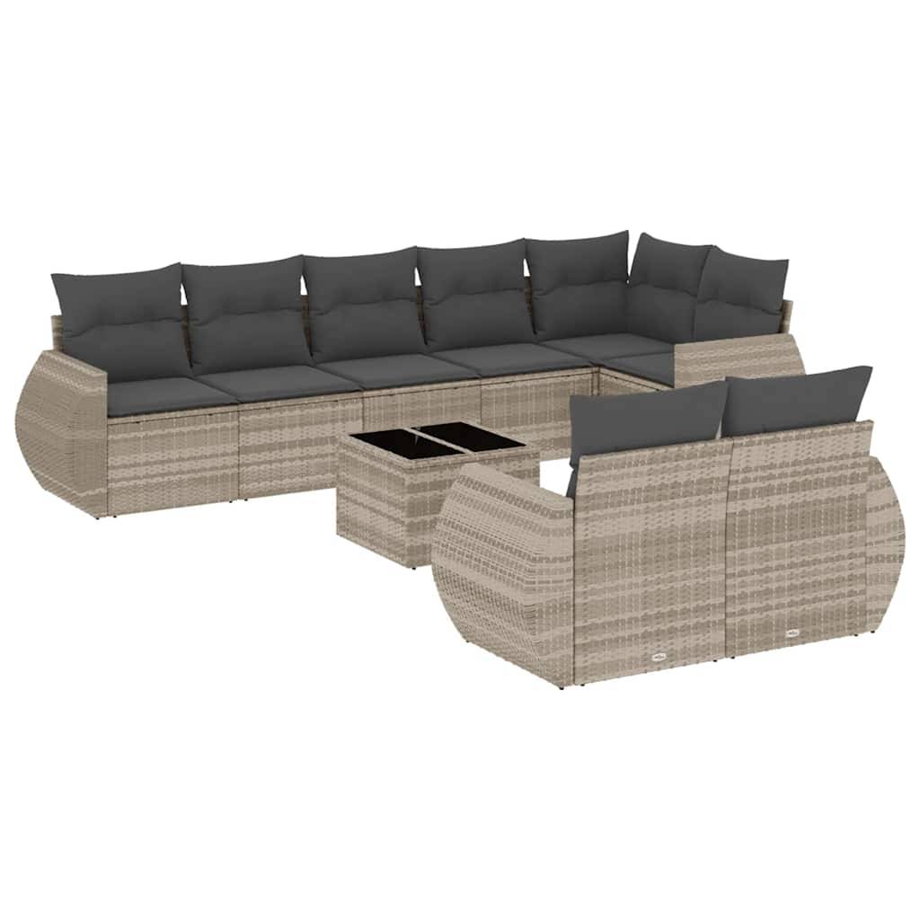 vidaXL 9-tlg. Garten-Sofagarnitur mit Kissen Hellgrau Poly Rattan