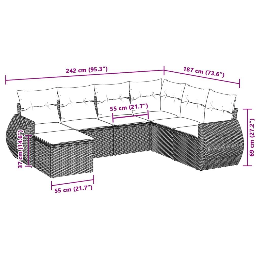 vidaXL 7-tlg. Garten-Sofagarnitur mit Kissen Hellgrau Poly Rattan