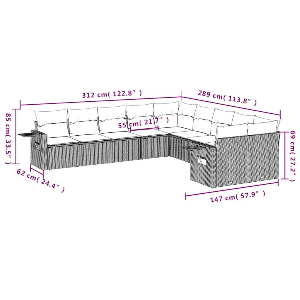 vidaXL 10-tlg. Garten-Sofagarnitur mit Kissen Hellgrau Poly Rattan