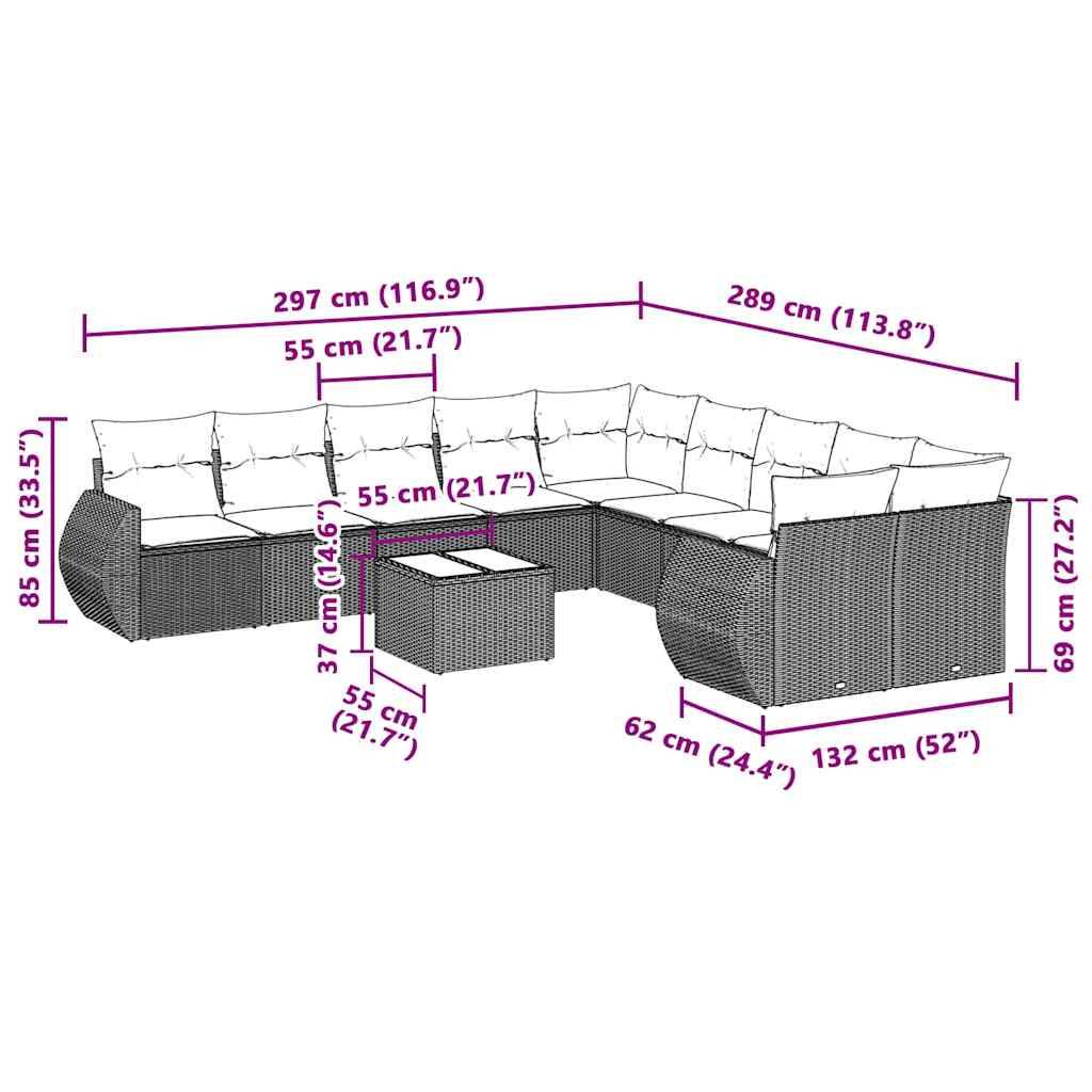 vidaXL 11-tlg. Garten-Sofagarnitur mit Kissen Hellgrau Poly Rattan