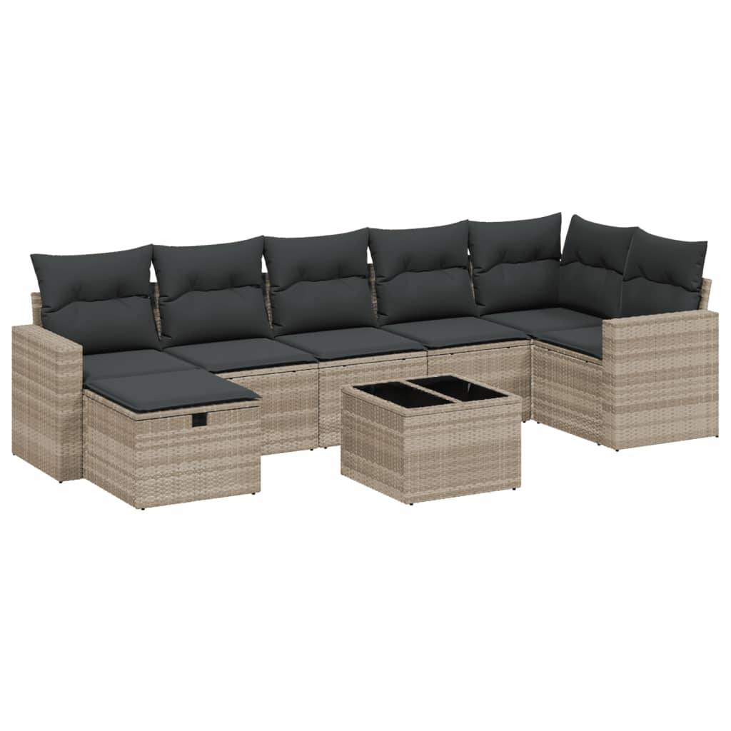 vidaXL 8-tlg. Garten-Sofagarnitur mit Kissen Hellgrau Poly Rattan