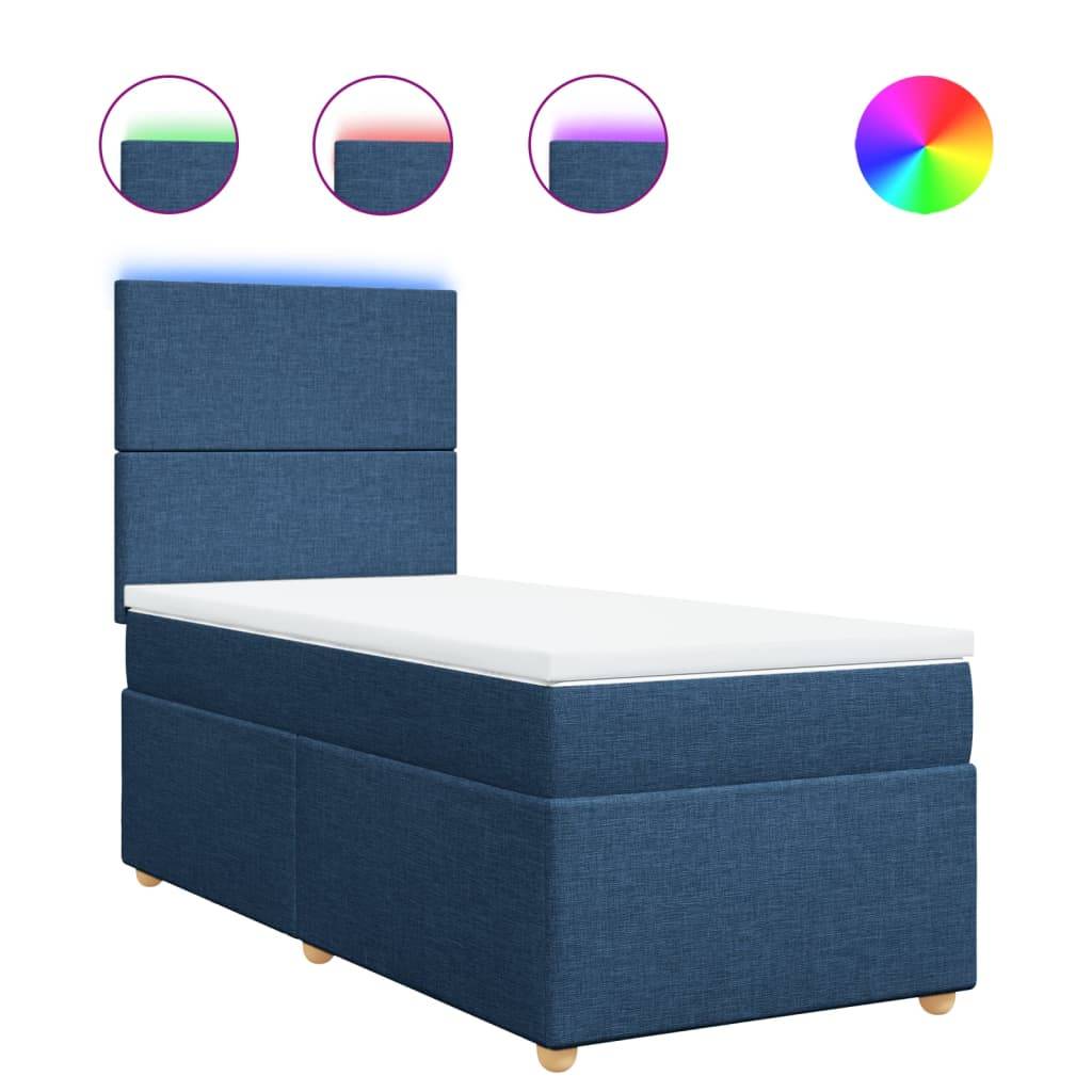 vidaXL Boxspringbett mit Matratze Blau 100x200 cm Stoff