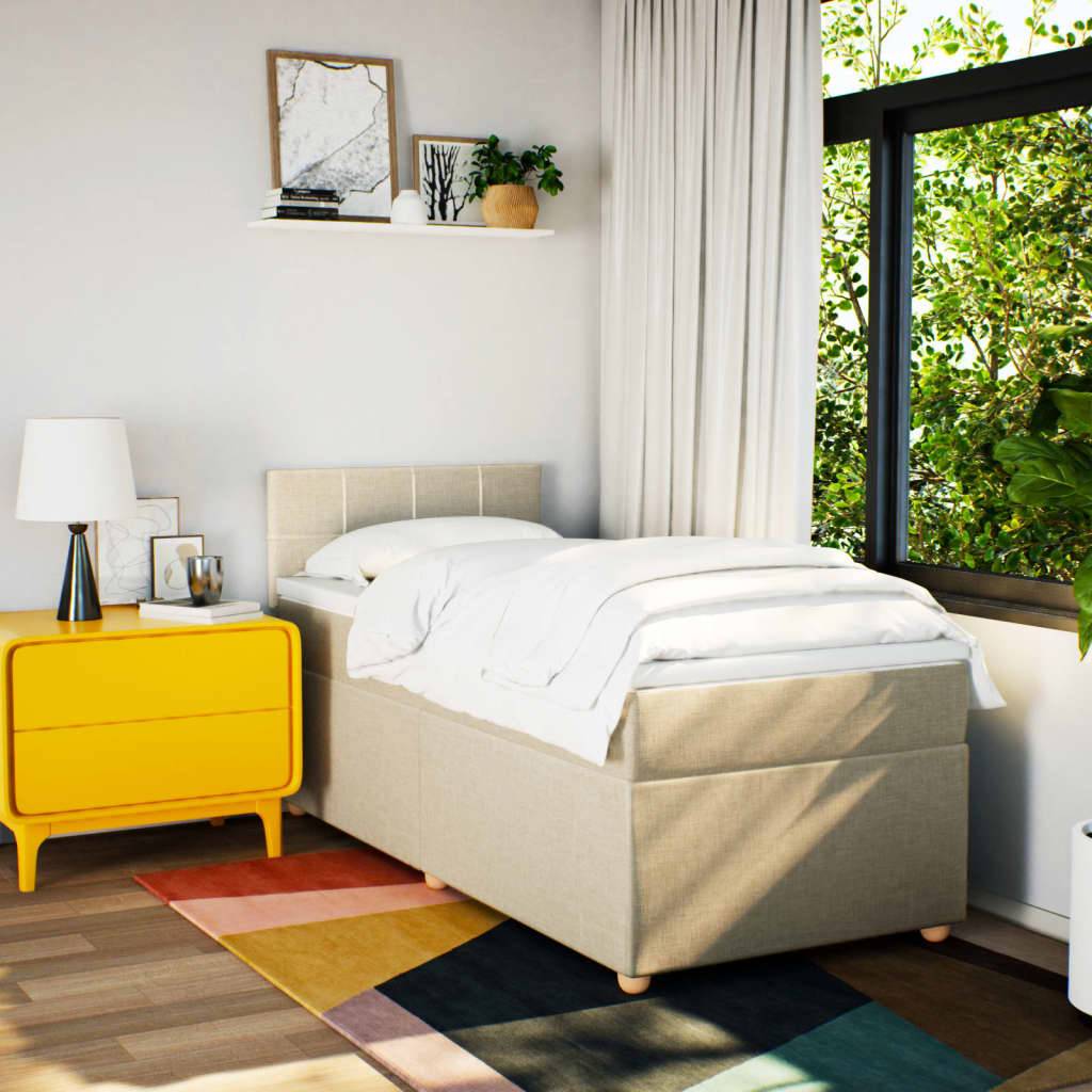 vidaXL Boxspringbett mit Matratze Creme 100x200 cm Stoff
