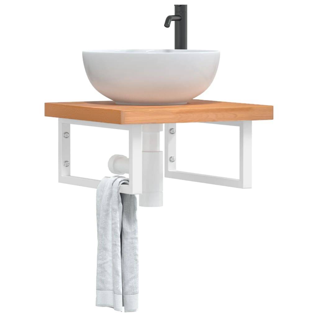 vidaXL Waschbeckenregal Wandmontage Stahl und Massivholz Buche