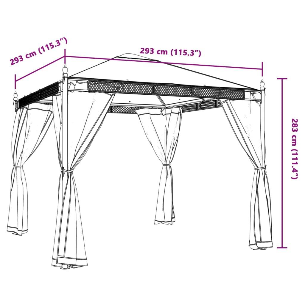 vidaXL Pavillon mit Netzwänden Creme 2,93x2,93 m Stahl