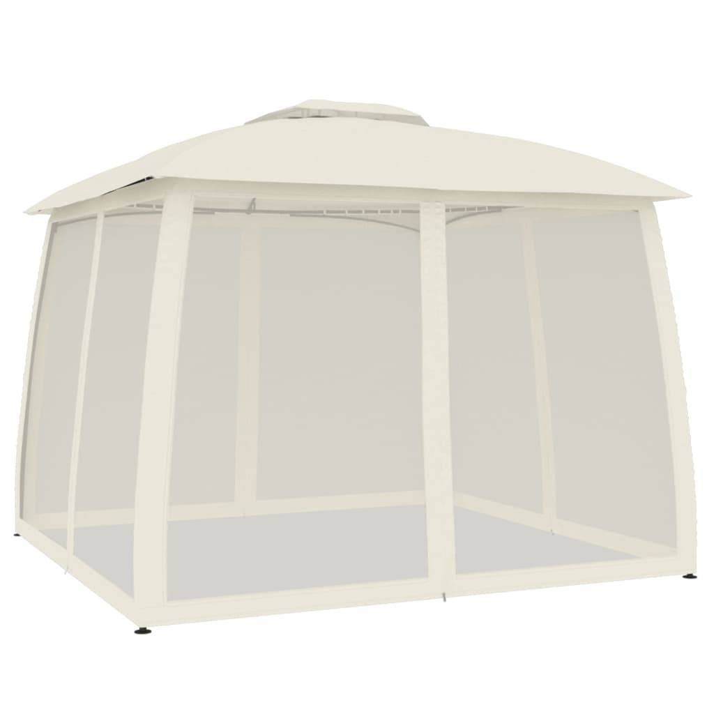 vidaXL Pavillon mit Doppeldach & Netzwänden Creme 2,93x2,93 m Stahl