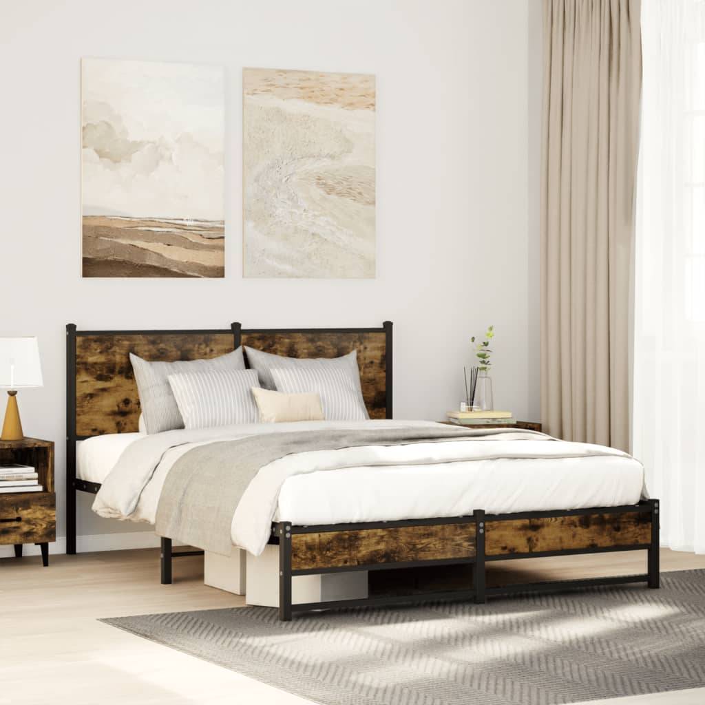 vidaXL Metallbett ohne Matratze Räuchereiche 150x200 cm
