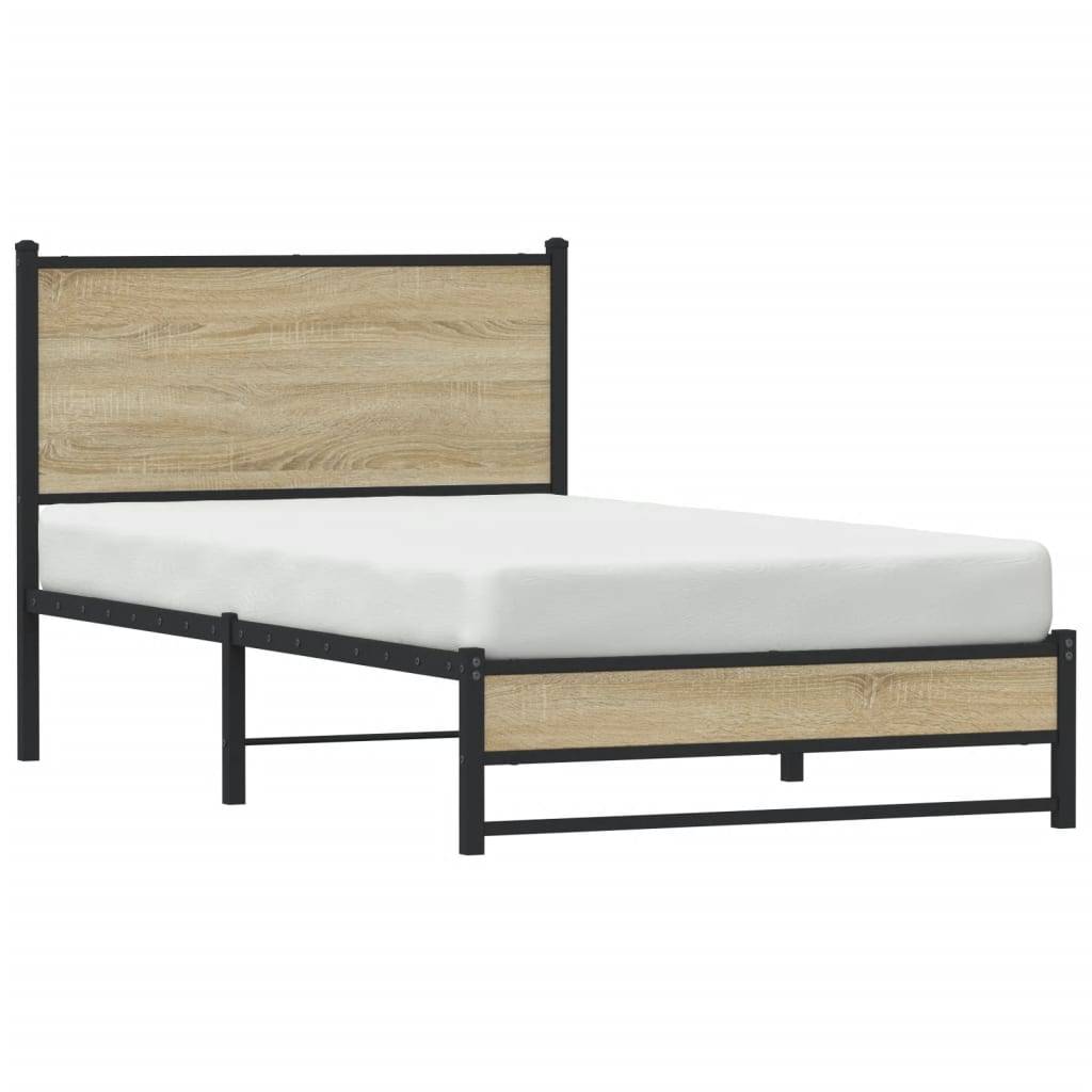 vidaXL Metallbett ohne Matratze Sonoma-Eiche 100x200 cm