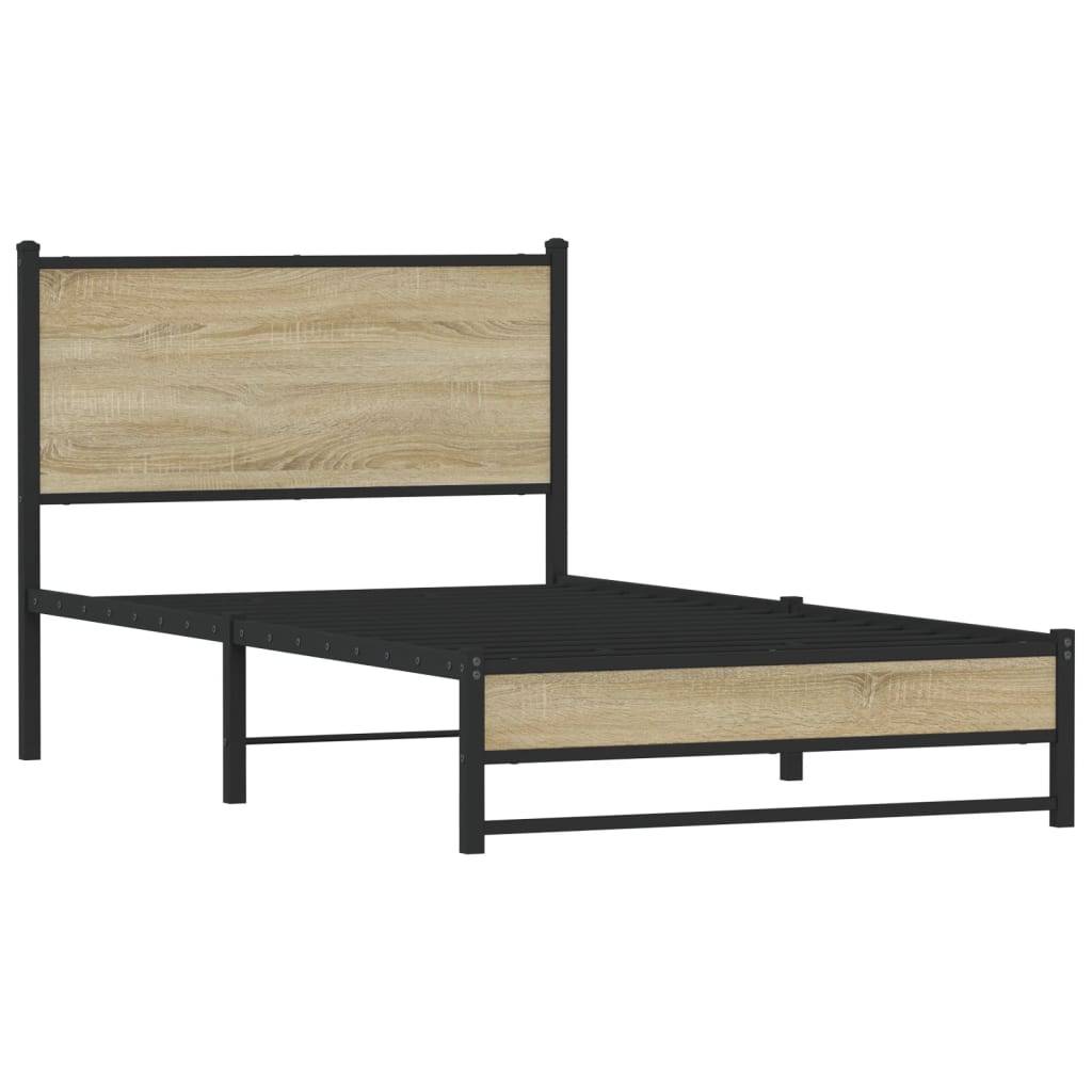 vidaXL Metallbett ohne Matratze Sonoma-Eiche 100x200 cm