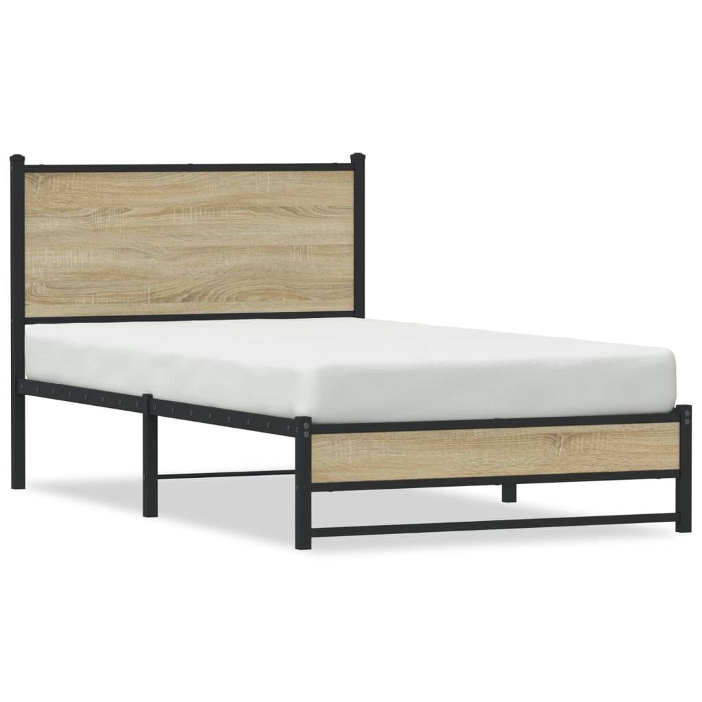 vidaXL Metallbett ohne Matratze Sonoma-Eiche 100x200 cm