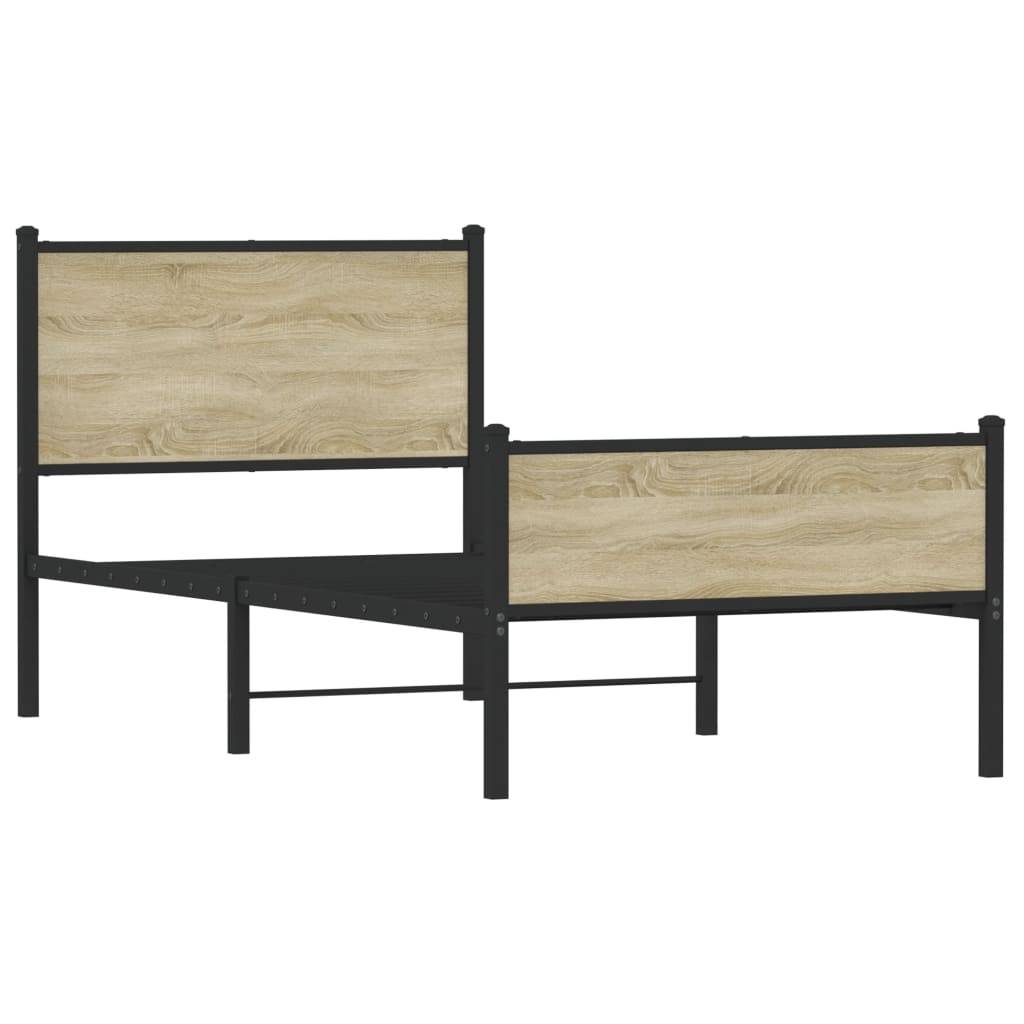 vidaXL Metallbett ohne Matratze Sonoma-Eiche 75x190 cm