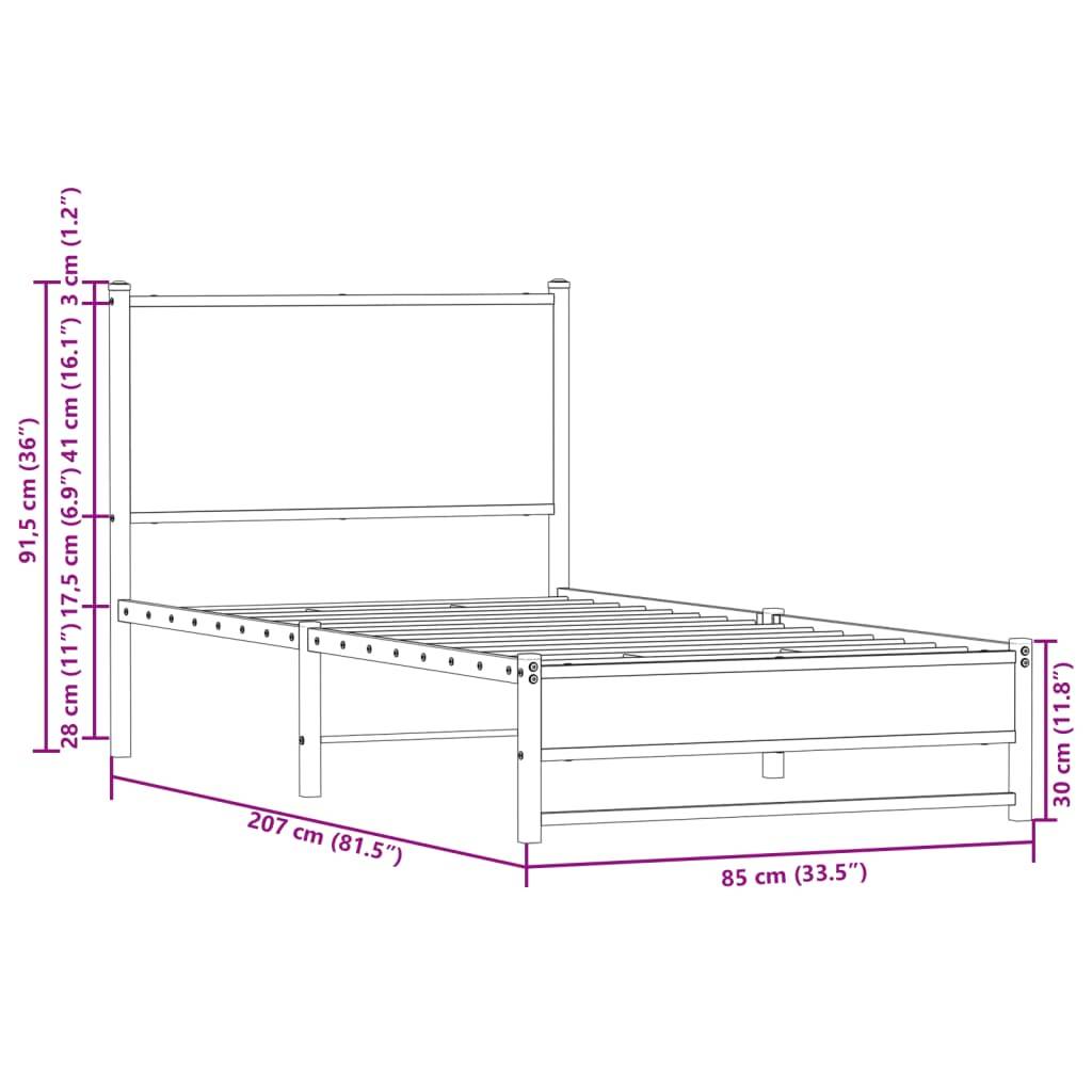 vidaXL Metallbett ohne Matratze Braun Eichen-Optik 80x200 cm