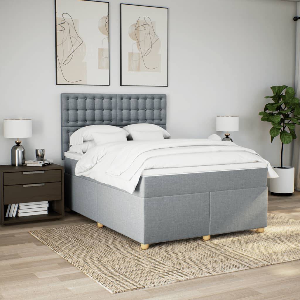 vidaXL Boxspringbett mit Matratze Hellgrau 160x200 cm Stoff