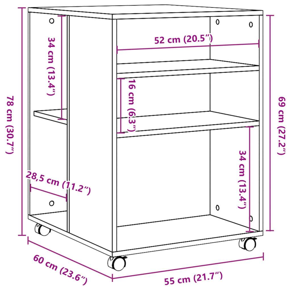 vidaXL Beistelltisch mit Rollen Betongrau 55x60x78 cm Holzwerkstoff