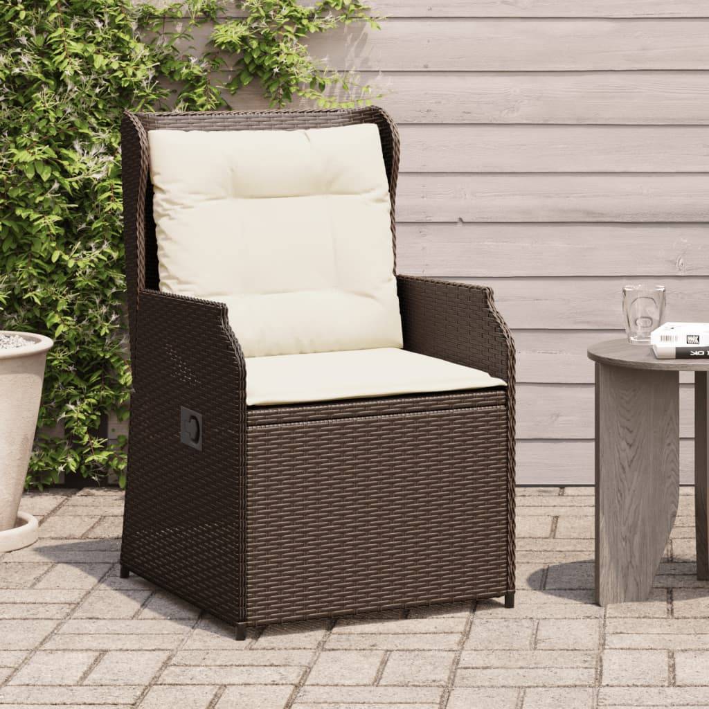 vidaXL Gartensessel mit Kissen 2 Stk. Verstellbar Braun Poly Rattan
