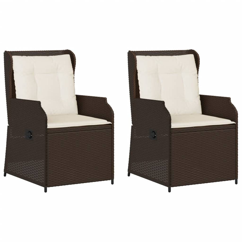 vidaXL Gartensessel mit Kissen 2 Stk. Verstellbar Braun Poly Rattan