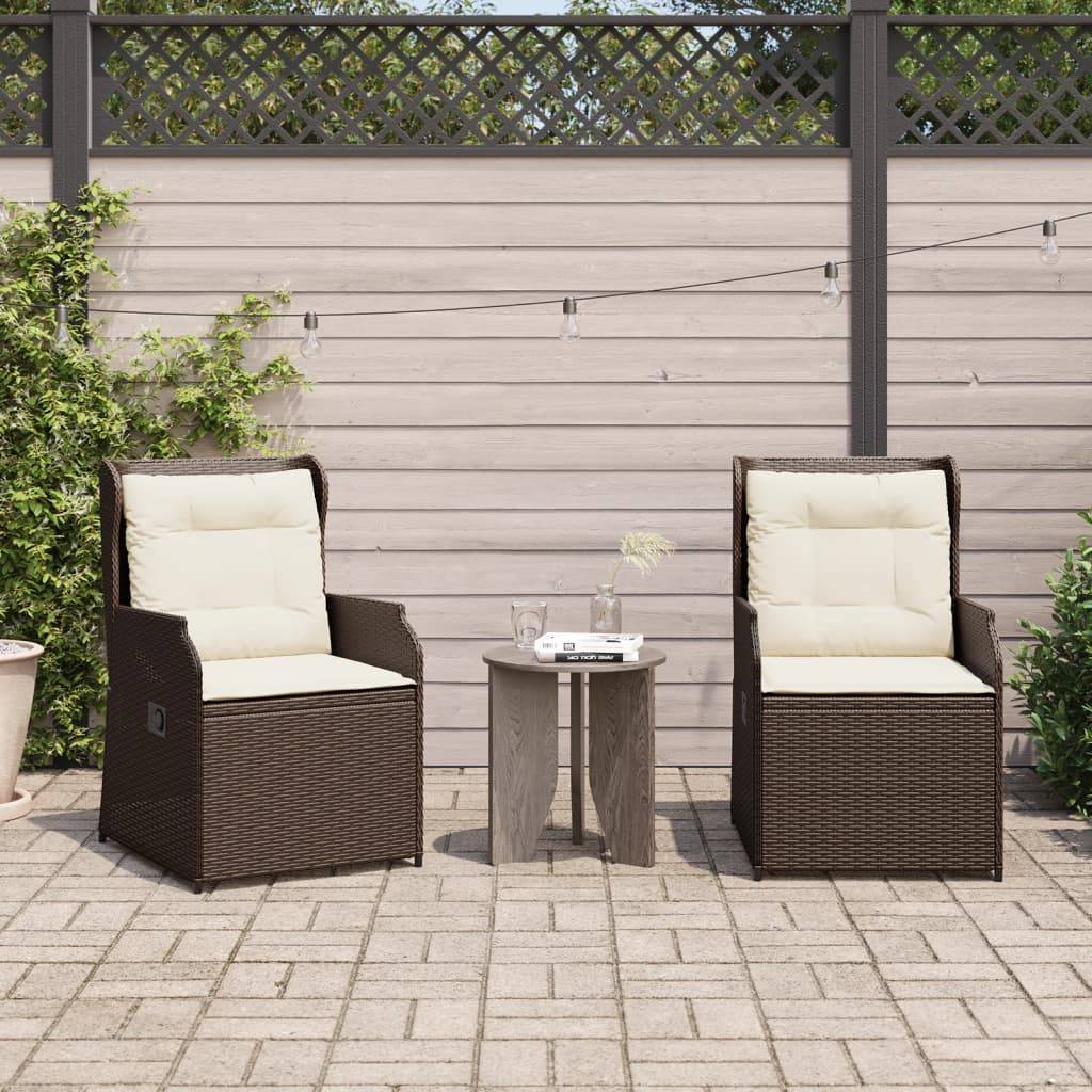 vidaXL Gartensessel mit Kissen 2 Stk. Verstellbar Braun Poly Rattan