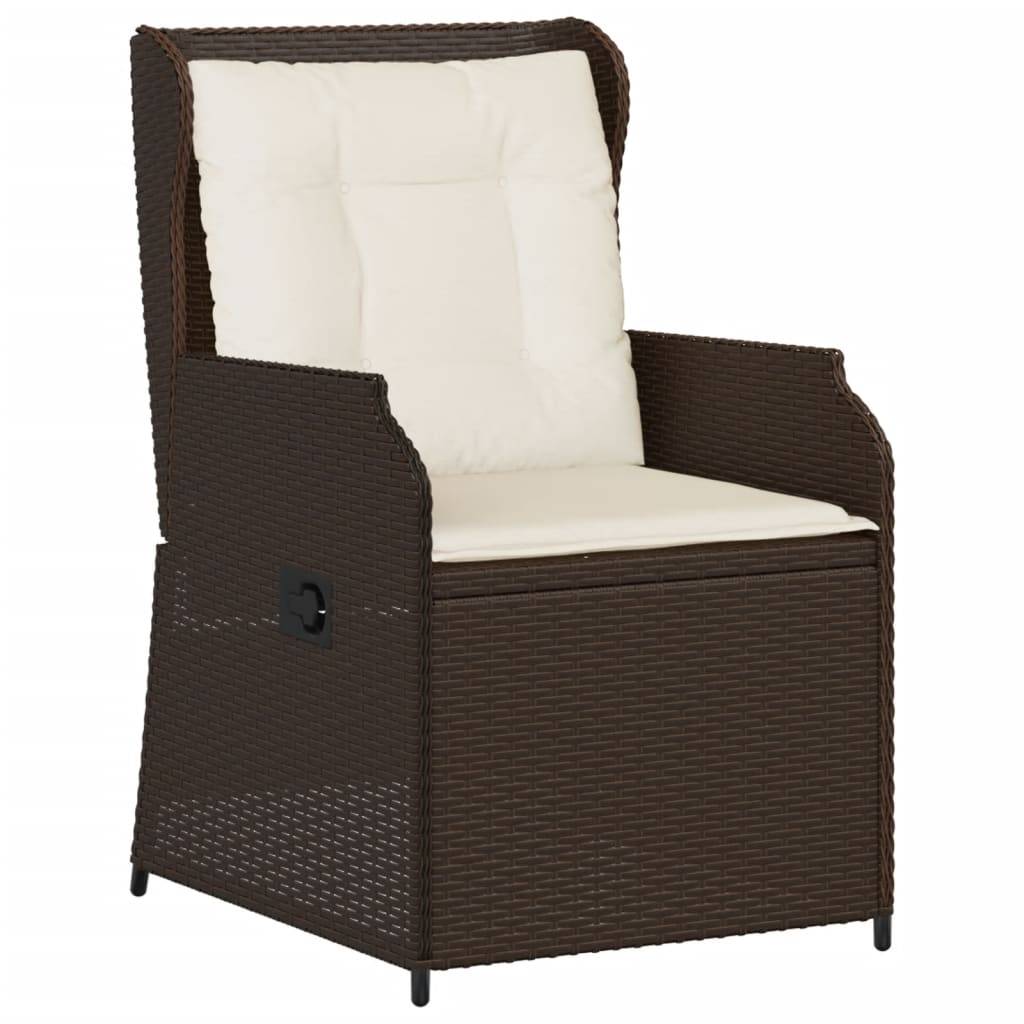 vidaXL Gartensessel mit Kissen 2 Stk. Verstellbar Braun Poly Rattan