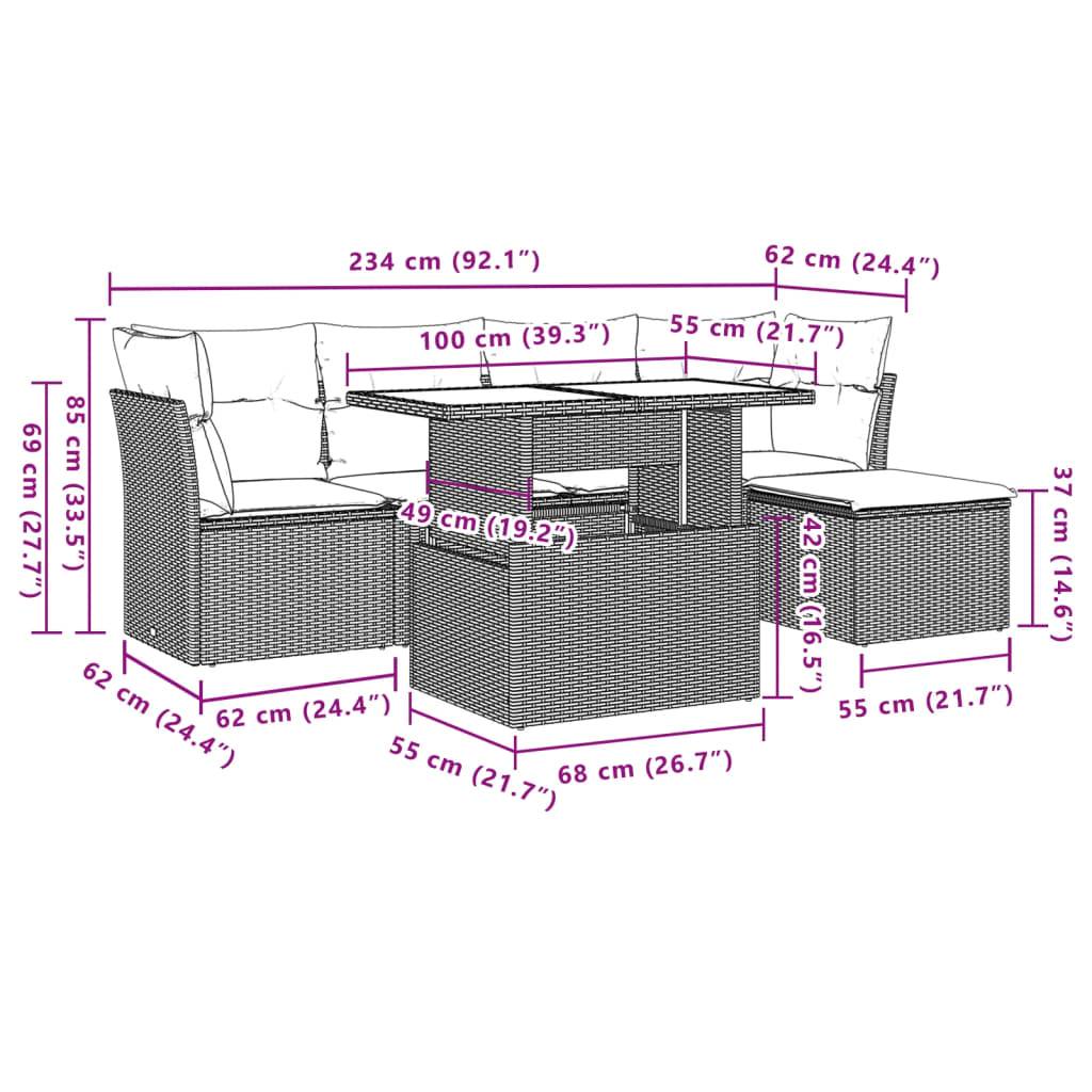 vidaXL 6-tlg. Garten-Sofagarnitur mit Kissen Hellgrau Poly Rattan