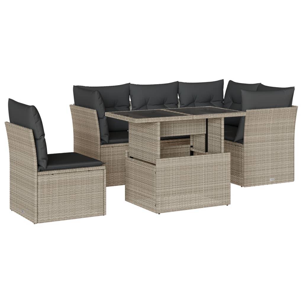 vidaXL 6-tlg. Garten-Sofagarnitur mit Kissen Hellgrau Poly Rattan