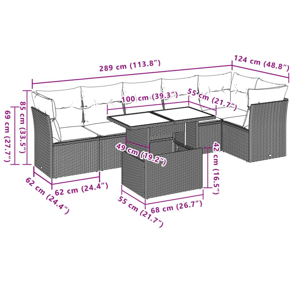vidaXL 7-tlg. Garten-Sofagarnitur mit Kissen Hellgrau Poly Rattan