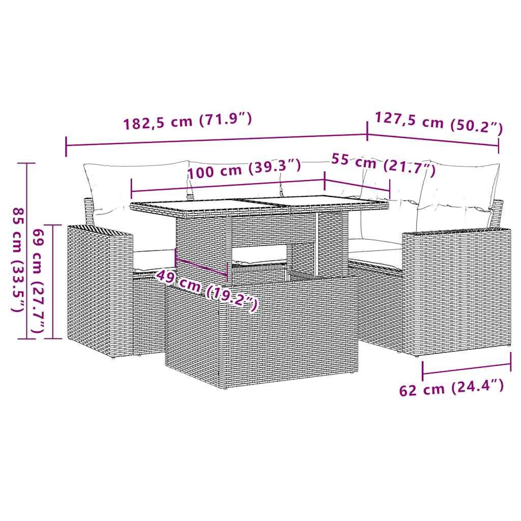 vidaXL 5-tlg. Garten-Sofagarnitur mit Kissen Hellgrau Poly Rattan