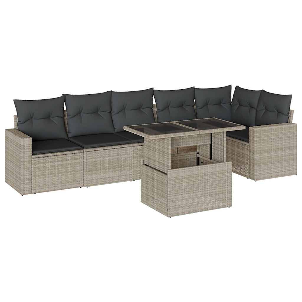 vidaXL 7-tlg. Garten-Sofagarnitur mit Kissen Hellgrau Poly Rattan