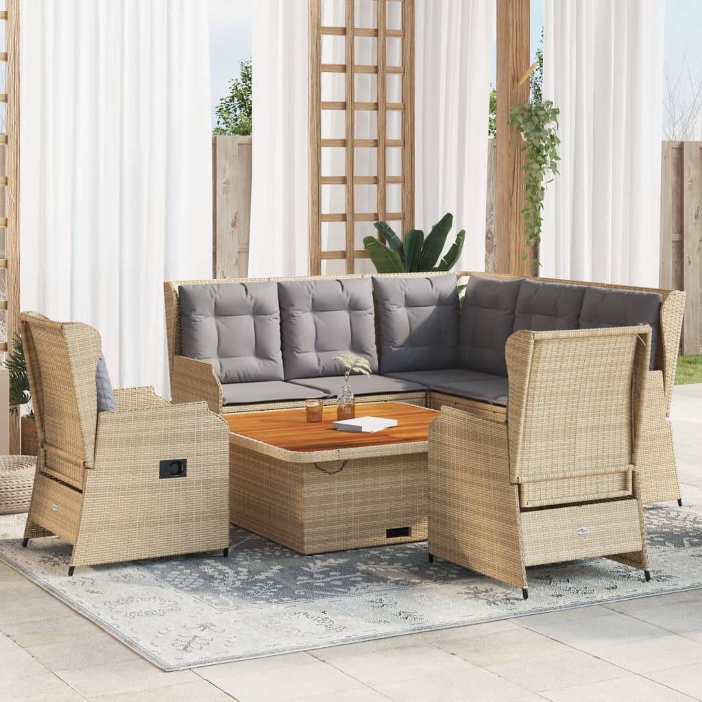 vidaXL 6-tlg. Garten-Lounge-Set mit Kissen Beige Poly Rattan