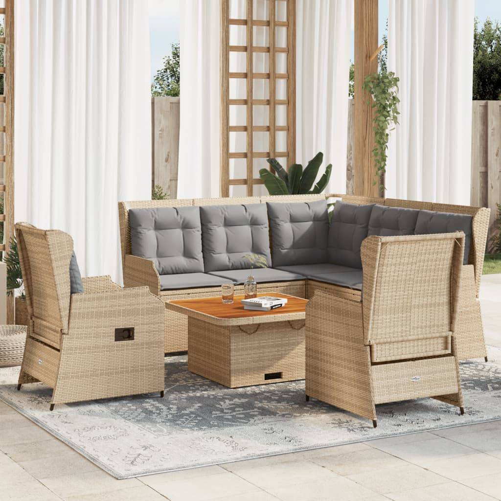 vidaXL 5-tlg. Garten-Lounge-Set mit Kissen Beige Poly Rattan
