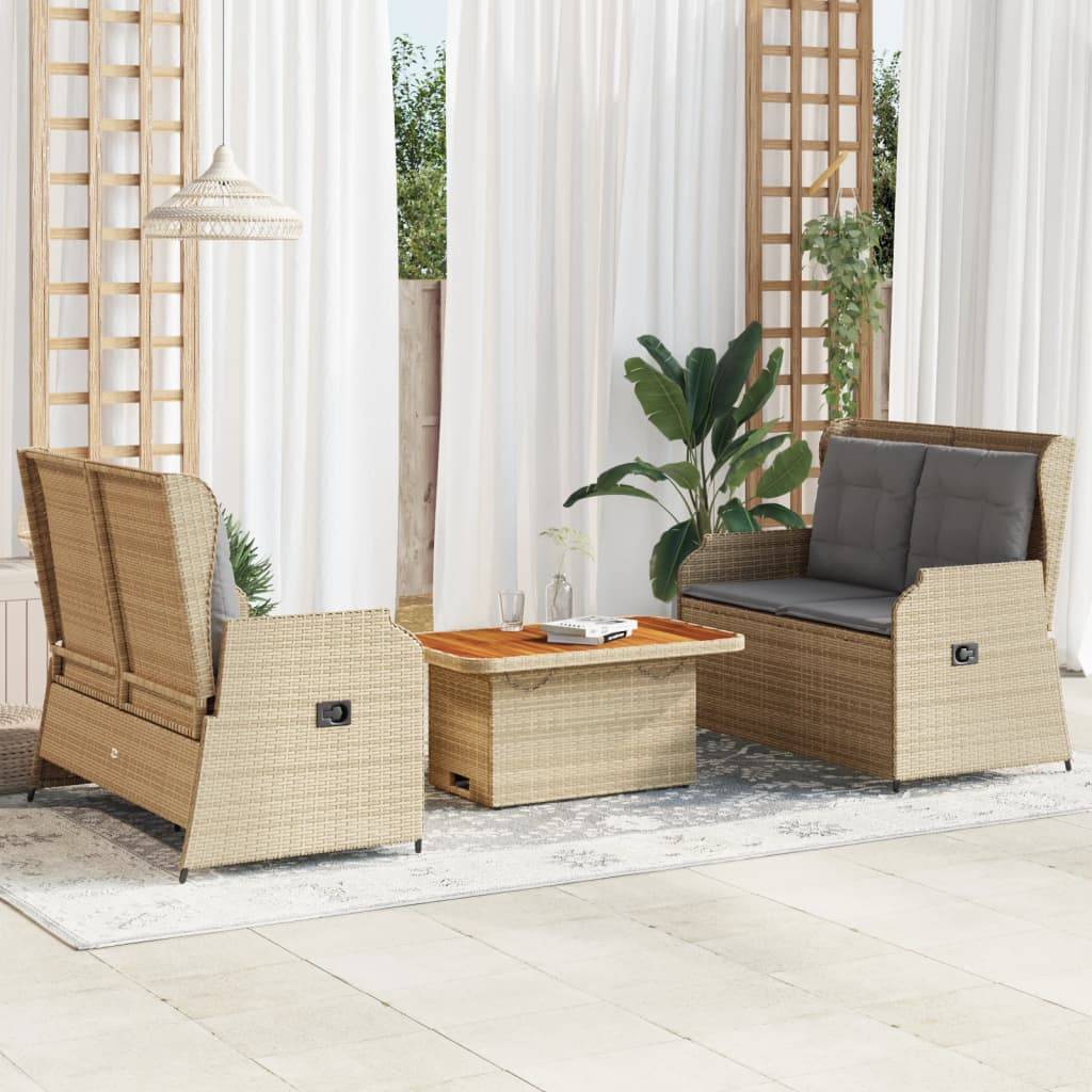 vidaXL 3-tlg. Garten-Lounge-Set mit Kissen Beige Poly Rattan