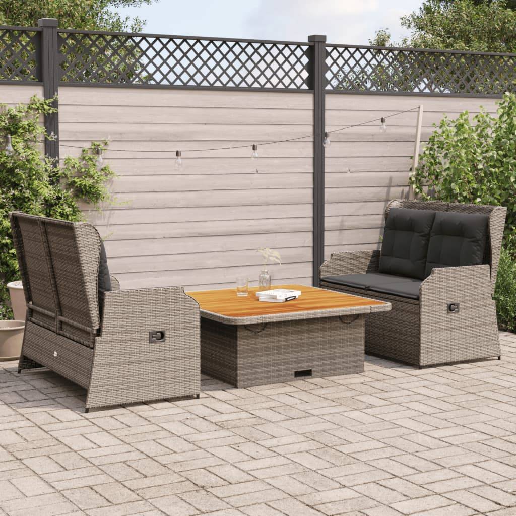 vidaXL 3-tlg. Garten-Lounge-Set mit Kissen Grau Poly Rattan