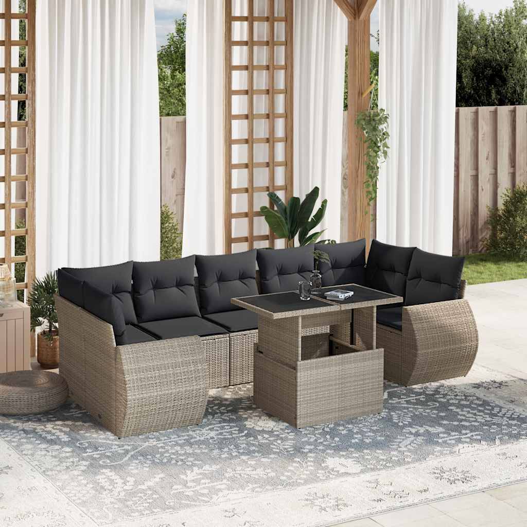vidaXL 8-tlg. Garten-Sofagarnitur mit Kissen Hellgrau Poly Rattan