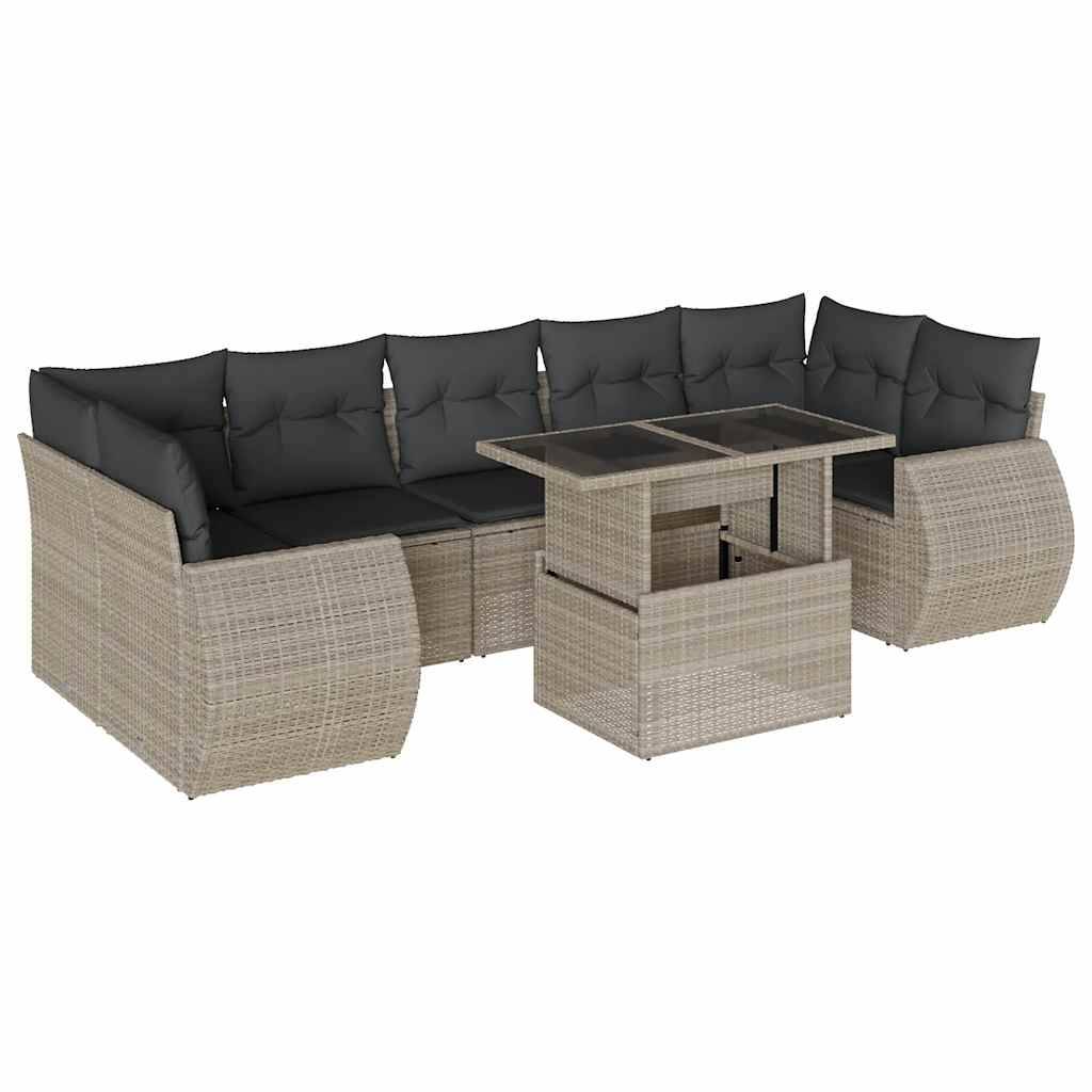 vidaXL 8-tlg. Garten-Sofagarnitur mit Kissen Hellgrau Poly Rattan