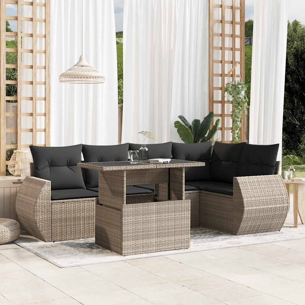 vidaXL 6-tlg. Garten-Sofagarnitur mit Kissen Hellgrau Poly Rattan