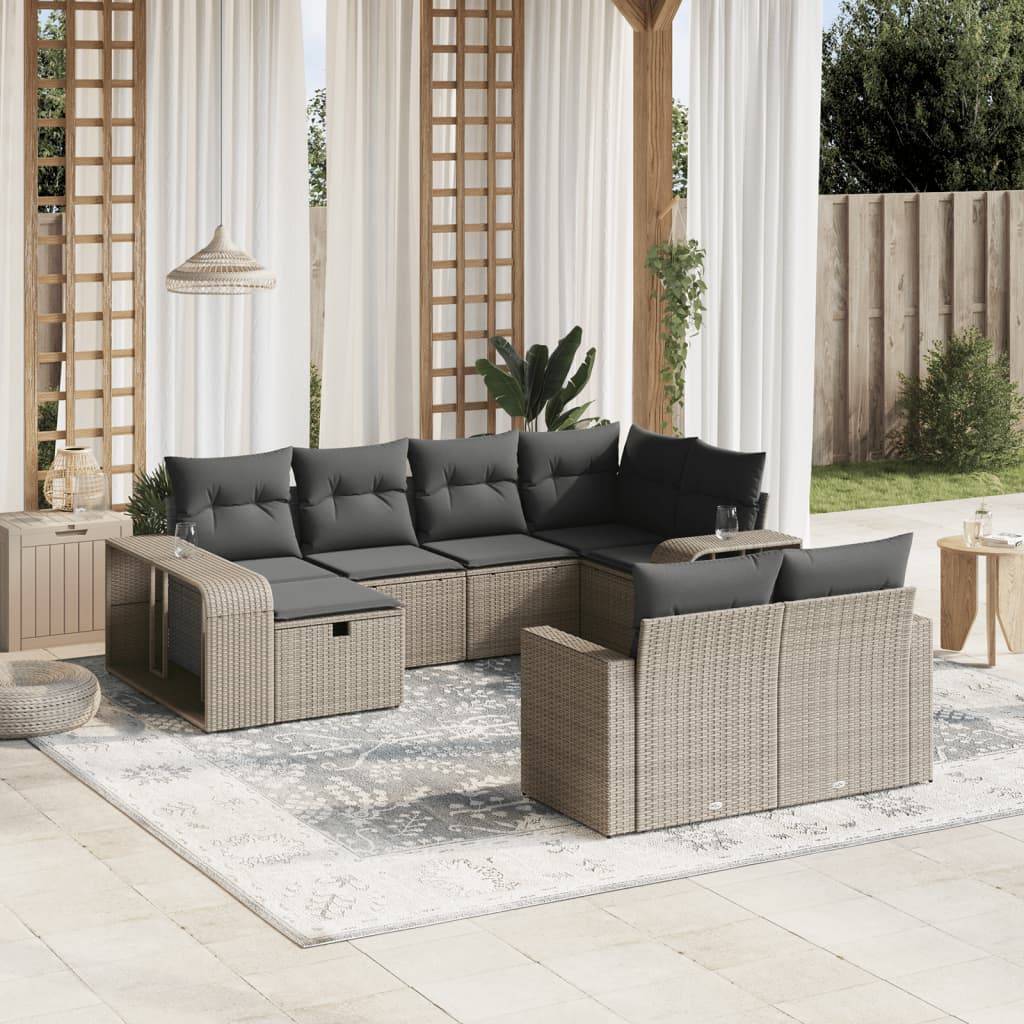 vidaXL 10-tlg. Garten-Sofagarnitur mit Kissen Hellgrau Poly Rattan