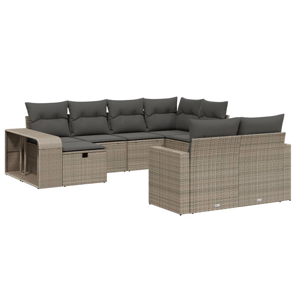 vidaXL 10-tlg. Garten-Sofagarnitur mit Kissen Hellgrau Poly Rattan