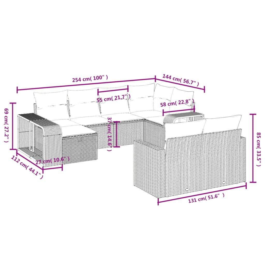 vidaXL 10-tlg. Garten-Sofagarnitur mit Kissen Hellgrau Poly Rattan