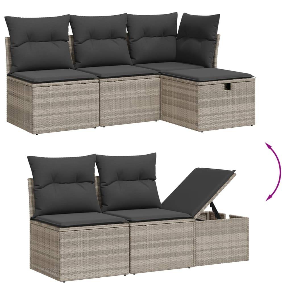 vidaXL 10-tlg. Garten-Sofagarnitur mit Kissen Hellgrau Poly Rattan