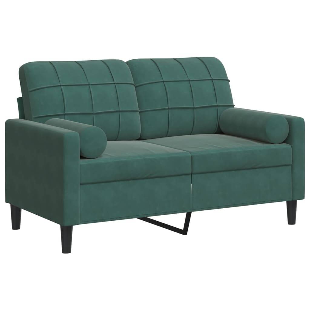 vidaXL 2-Sitzer-Sofa mit Zierkissen Dunkelgrün 120 cm Samt