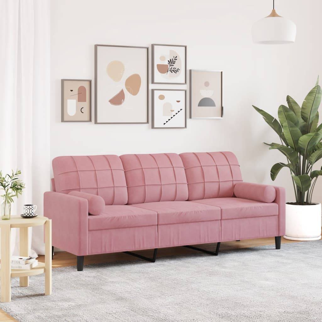 vidaXL 3-Sitzer-Sofa mit Zierkissen Rosa 180 cm Samt