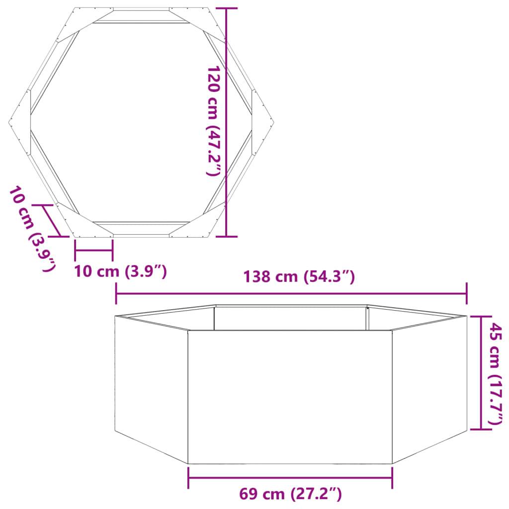vidaXL Pflanzkübel Sechseckig 138x120x45 Edelstahl