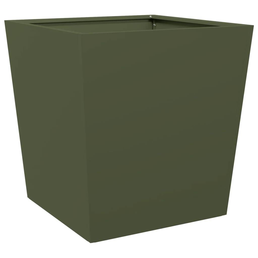 vidaXL Pflanzkübel Olivgrün 50x50x50 Stahl