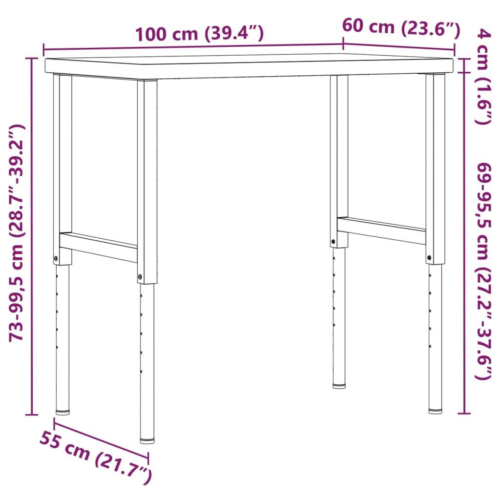 vidaXL Werkbank 100x60x(73-99,5) cm Massivholz Akazie Rechteckig