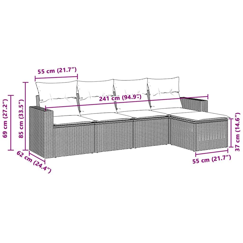vidaXL 5-tlg. Garten-Sofagarnitur mit Kissen Hellgrau Poly Rattan