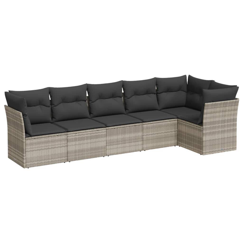 vidaXL 6-tlg. Garten-Sofagarnitur mit Kissen Hellgrau Poly Rattan