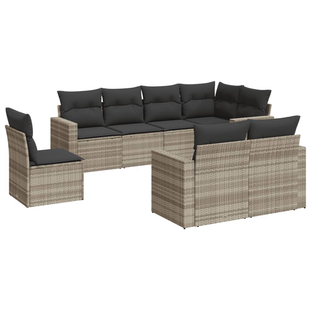 vidaXL 8-tlg. Garten-Sofagarnitur mit Kissen Hellgrau Poly Rattan