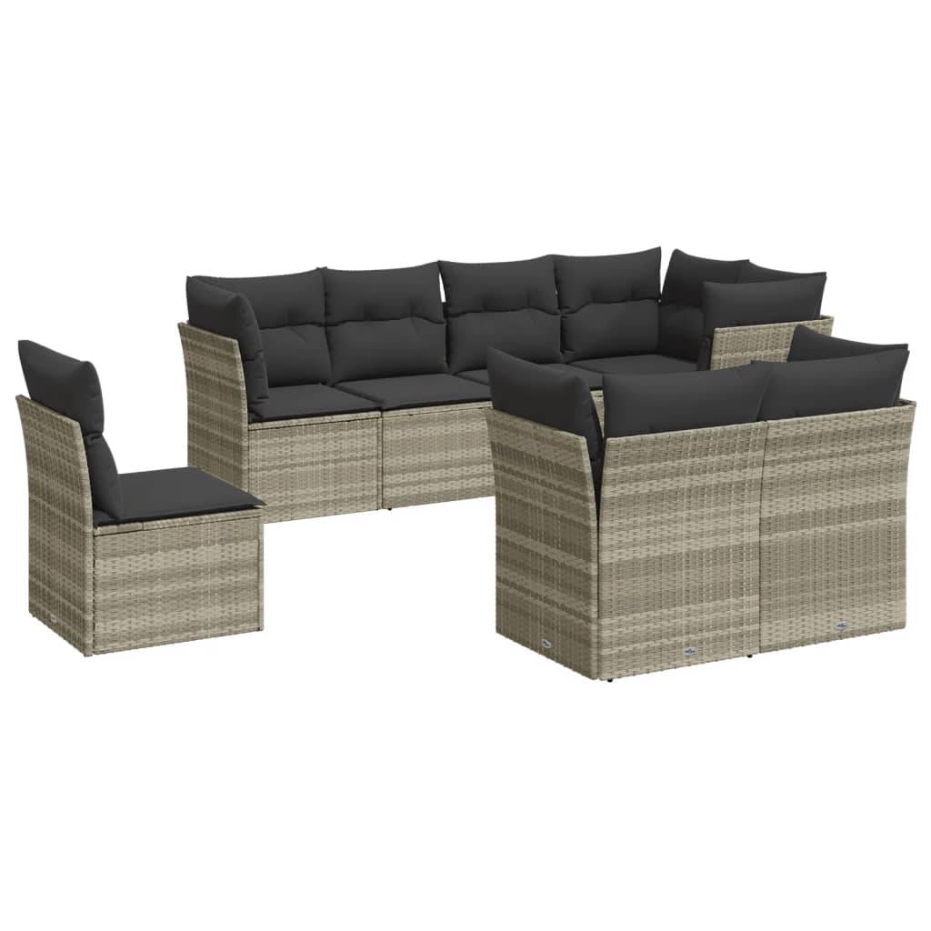 vidaXL 8-tlg. Garten-Sofagarnitur mit Kissen Hellgrau Poly Rattan