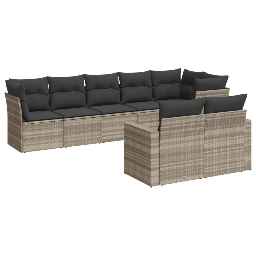 vidaXL 8-tlg. Garten-Sofagarnitur mit Kissen Hellgrau Poly Rattan