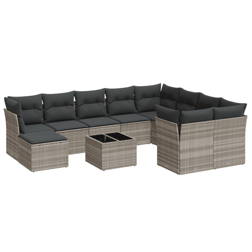 vidaXL 11-tlg. Garten-Sofagarnitur mit Kissen Hellgrau Poly Rattan